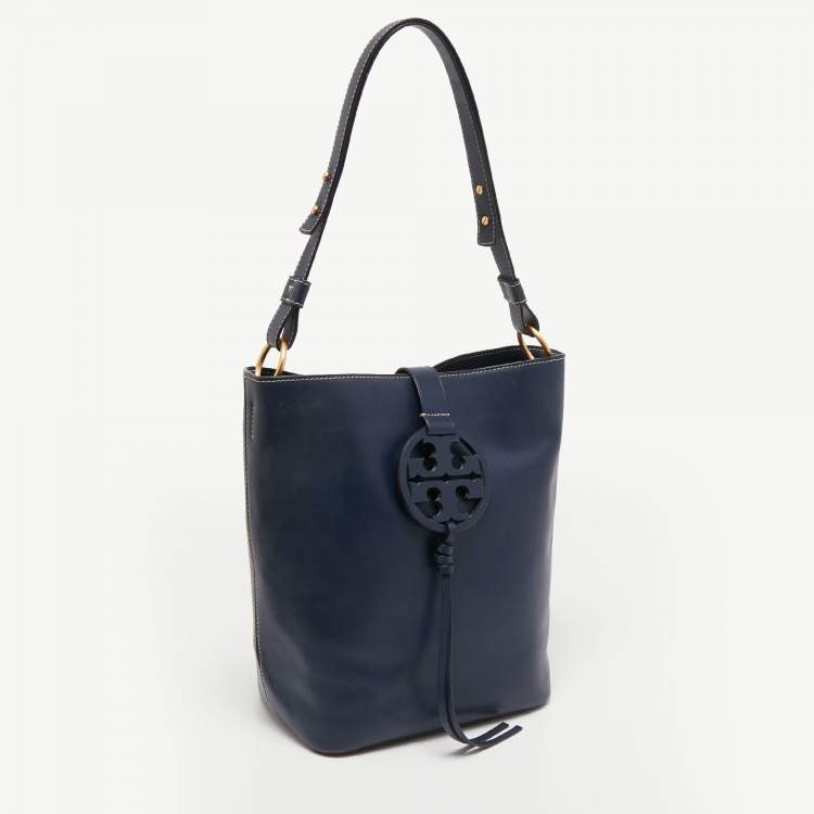 مملوكة مسبقًا Tory Burch Dark Blue Leather Miller Hobo