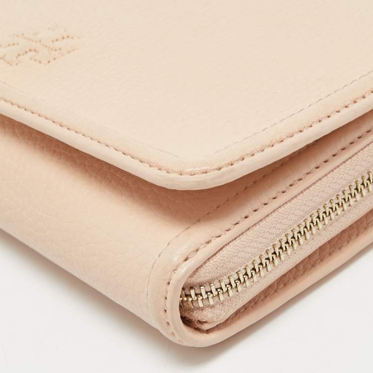 Pre Owned Tory Burch Peach Leather Thea Flap Crossbody Bag