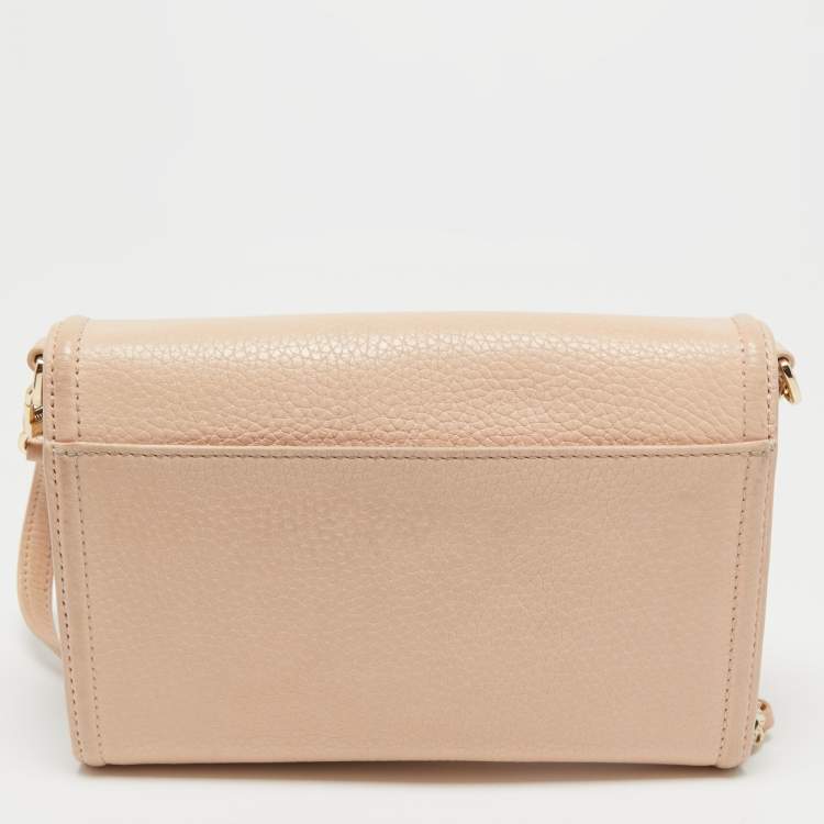 Pre Owned Tory Burch Peach Leather Thea Flap Crossbody Bag