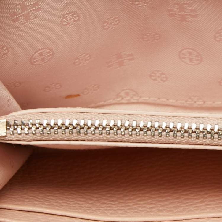 Pre Owned Tory Burch Peach Leather Thea Flap Crossbody Bag