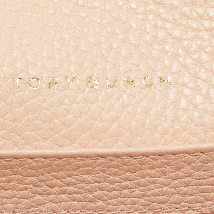Pre Owned Tory Burch Peach Leather Thea Flap Crossbody Bag