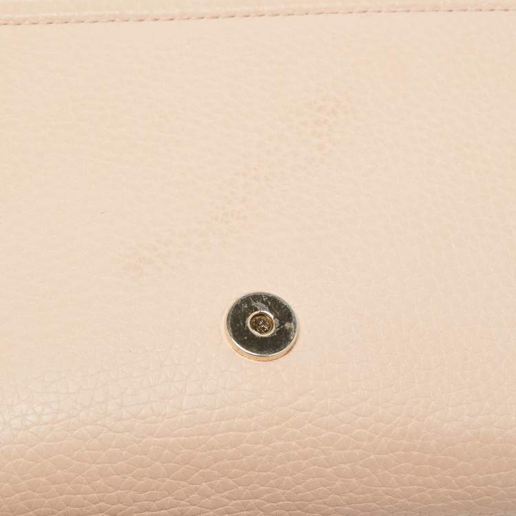Pre Owned Tory Burch Peach Leather Thea Flap Crossbody Bag