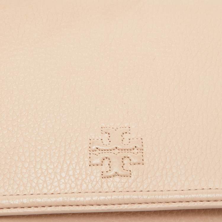 Pre Owned Tory Burch Peach Leather Thea Flap Crossbody Bag