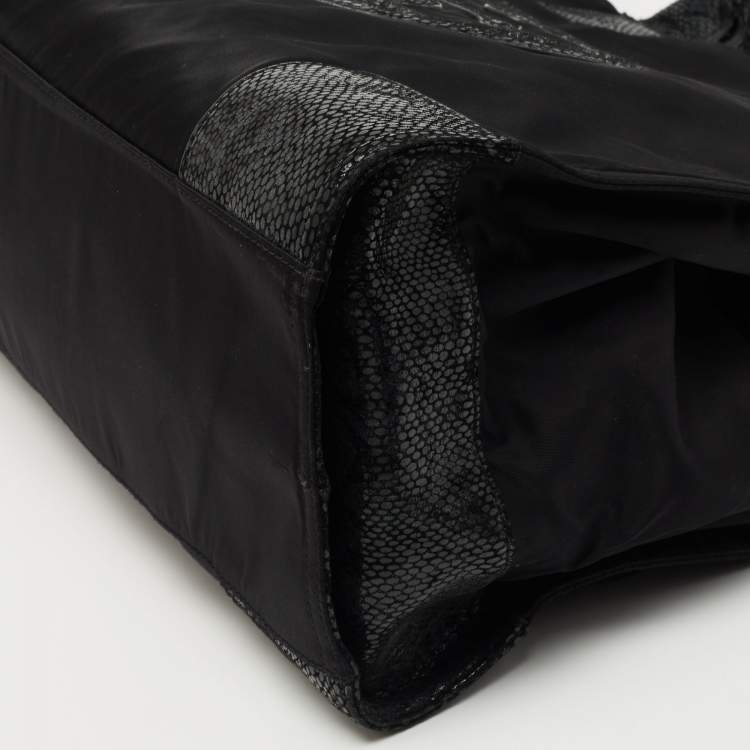 Pre Owned Tory Burch Black Nylon and Python Embossed Suede Ella Tote