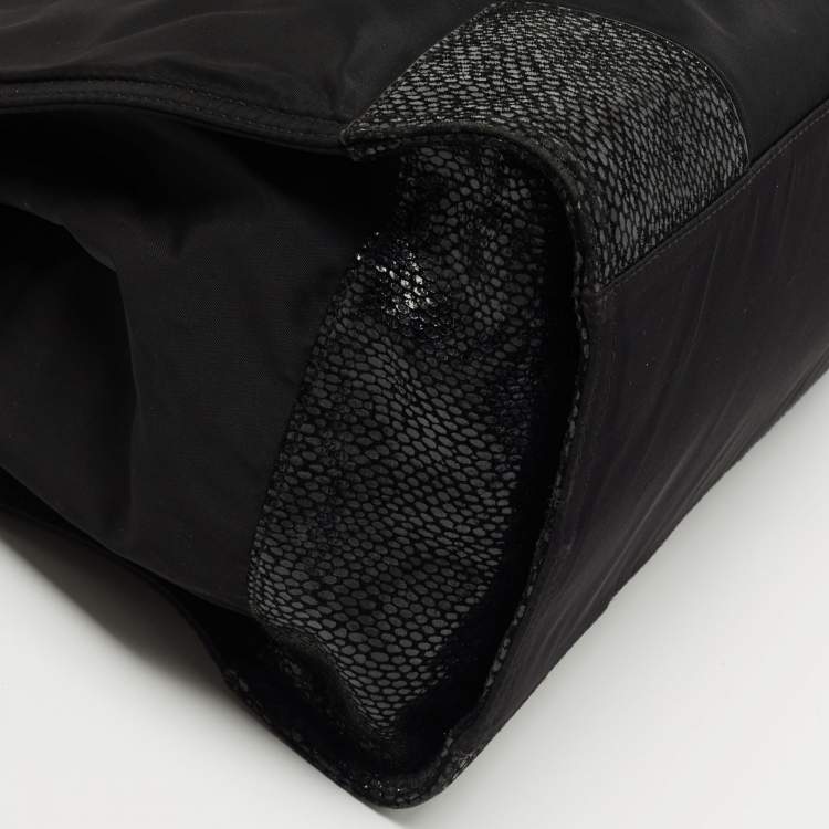 Pre Owned Tory Burch Black Nylon and Python Embossed Suede Ella Tote