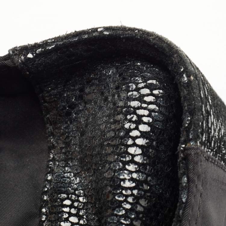 Pre Owned Tory Burch Black Nylon and Python Embossed Suede Ella Tote