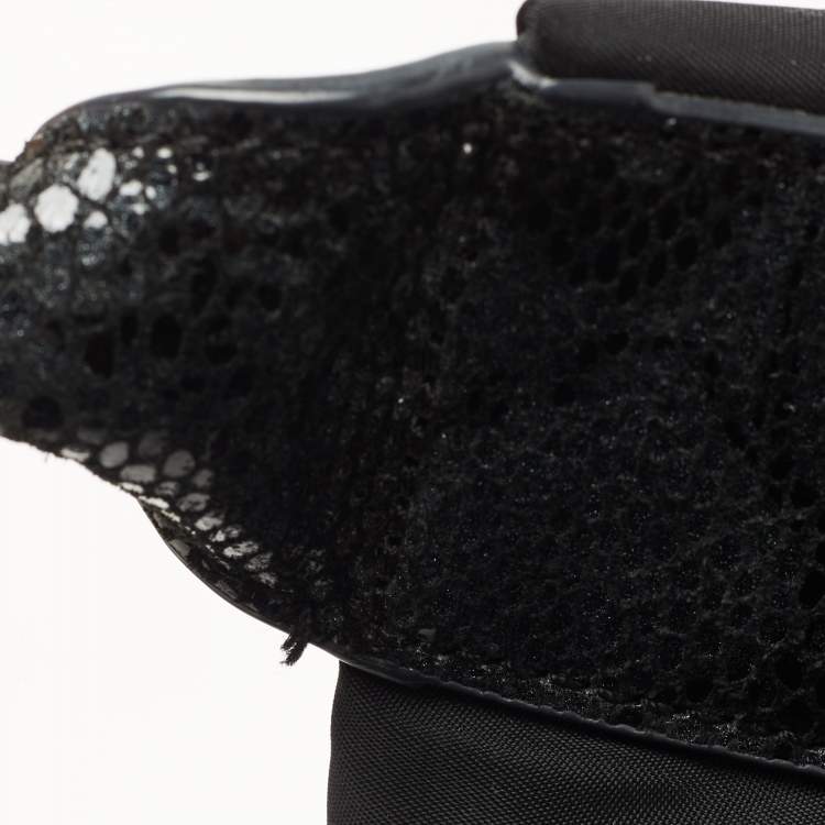 Pre Owned Tory Burch Black Nylon and Python Embossed Suede Ella Tote