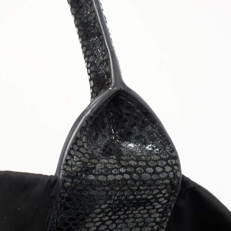 Pre Owned Tory Burch Black Nylon and Python Embossed Suede Ella Tote