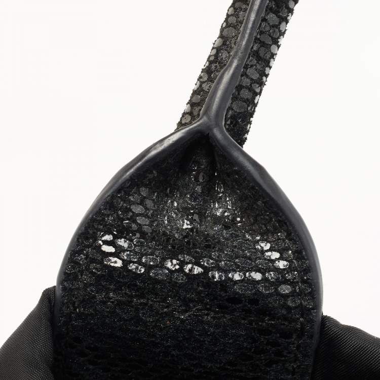 Pre Owned Tory Burch Black Nylon and Python Embossed Suede Ella Tote