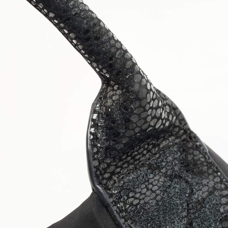 Pre Owned Tory Burch Black Nylon and Python Embossed Suede Ella Tote