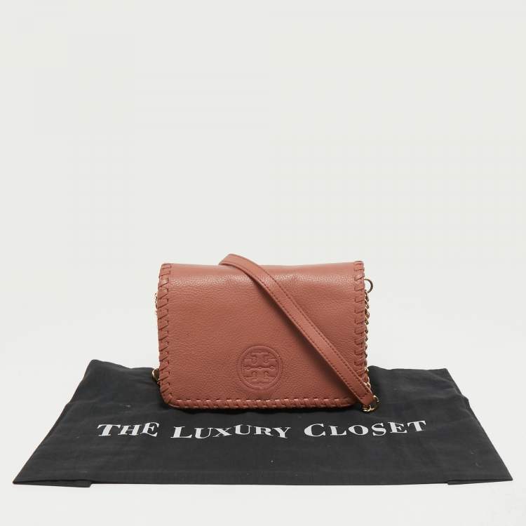 Pre Owned Tory Burch Dusty Rose Leather Marion Whipstitch Shoulder Bag