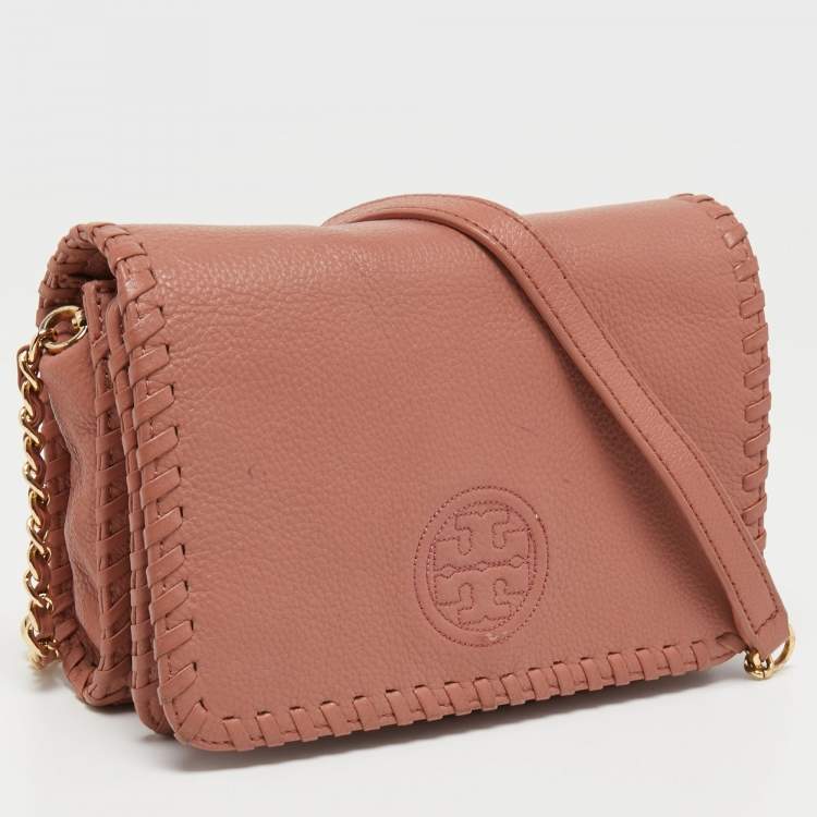 Pre Owned Tory Burch Dusty Rose Leather Marion Whipstitch Shoulder Bag