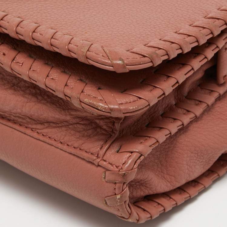 Pre Owned Tory Burch Dusty Rose Leather Marion Whipstitch Shoulder Bag