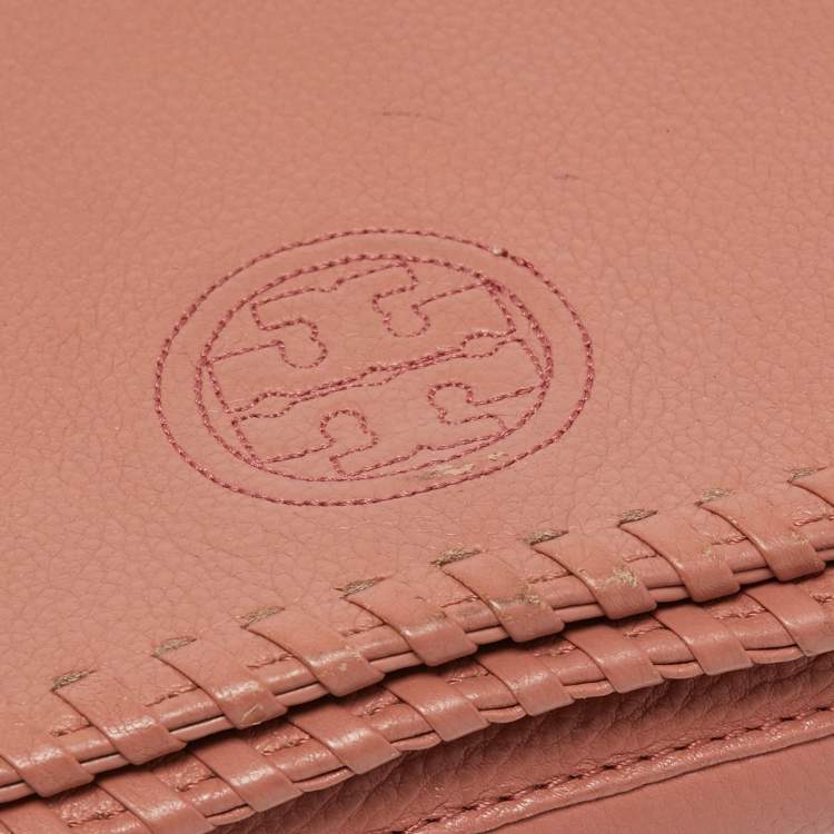 Pre Owned Tory Burch Dusty Rose Leather Marion Whipstitch Shoulder Bag