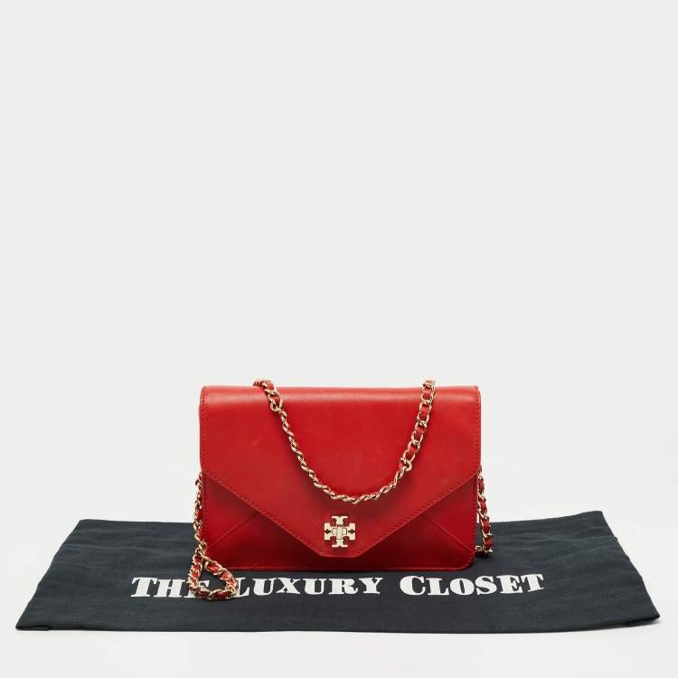 Pre Owned Tory Burch Red Leather Kira Envelope Flap Shoulder Bag