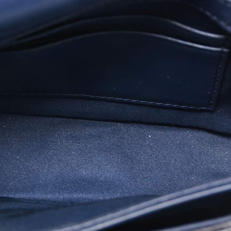 Pre Owned Tory Burch Royal Navy Blue Snake Skin and Leather Mini Kira Shoulder Bag