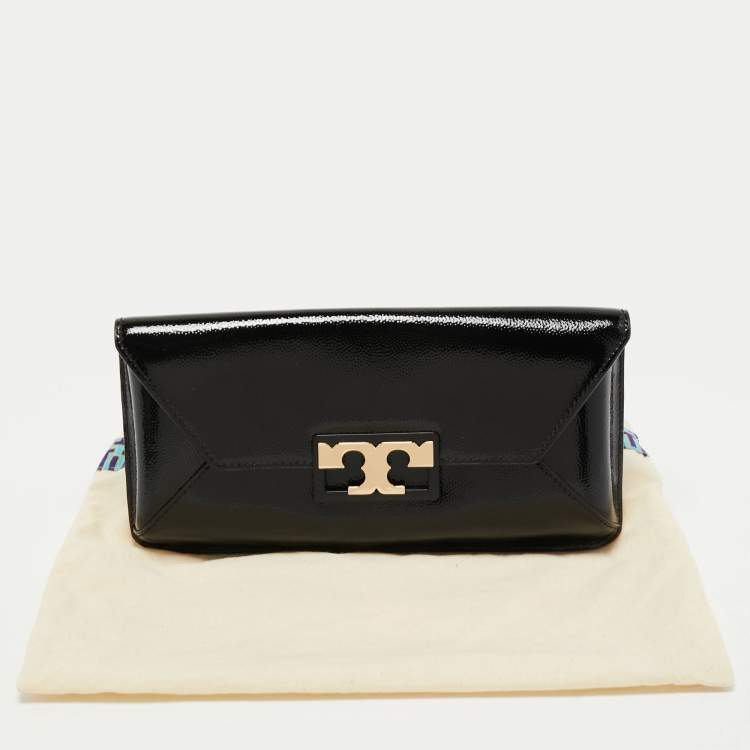Pre Owned Tory Burch Black Textured Patent Leather Gigi Clutch