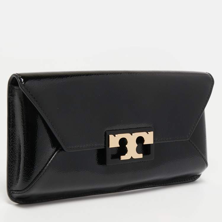 Pre Owned Tory Burch Black Textured Patent Leather Gigi Clutch