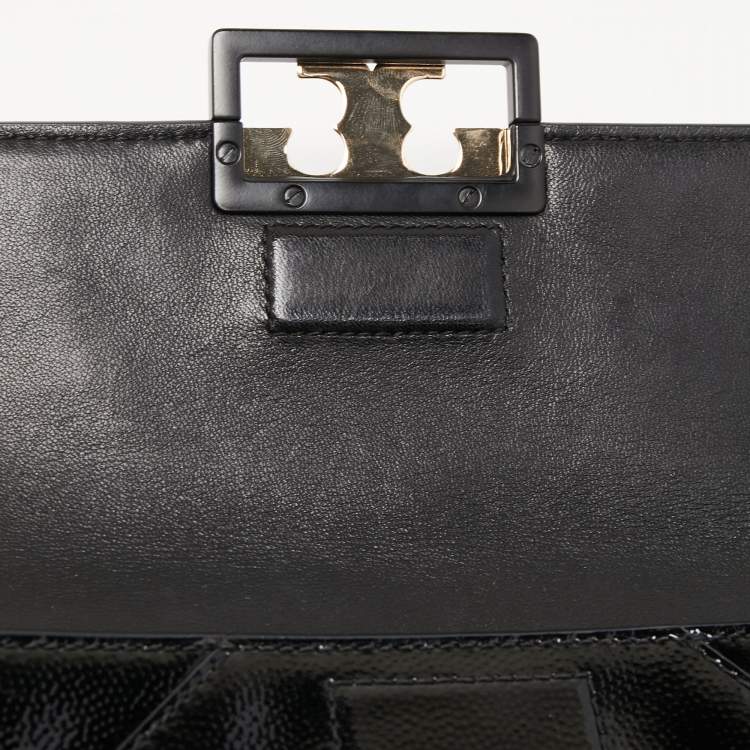 Pre Owned Tory Burch Black Textured Patent Leather Gigi Clutch