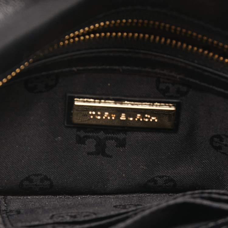 Pre Owned Tory Burch Black Textured Patent Leather Gigi Clutch