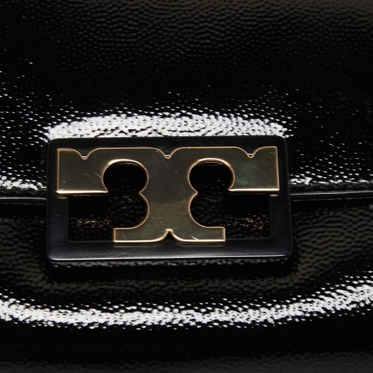 Pre Owned Tory Burch Black Textured Patent Leather Gigi Clutch