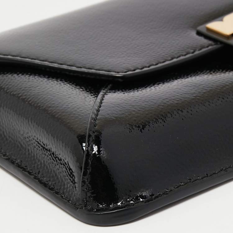 Pre Owned Tory Burch Black Textured Patent Leather Gigi Clutch