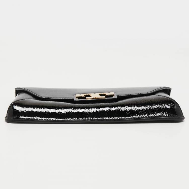 Pre Owned Tory Burch Black Textured Patent Leather Gigi Clutch