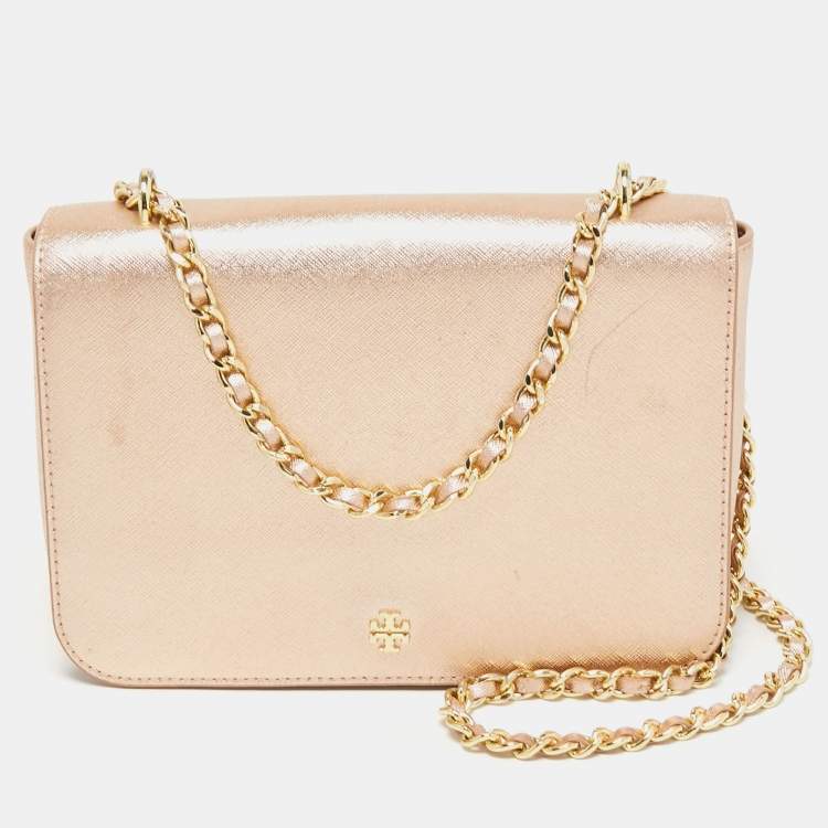 Tory Burch Metallic Rose Gold Leather Emerson Shoulder Bag Tory Burch | TLC