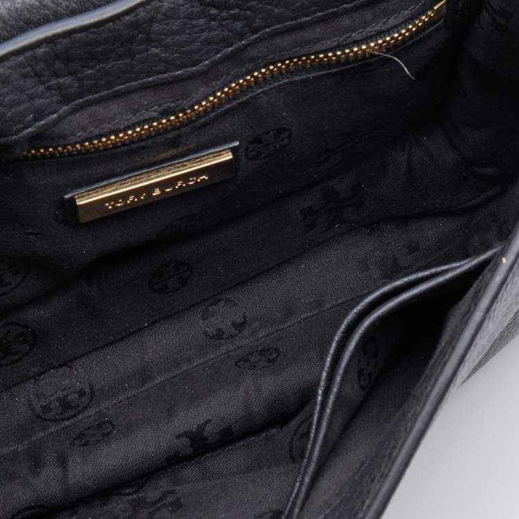 Pre Owned Tory Burch Black/White Leather Chelsea Flap Chain Shoulder Bag