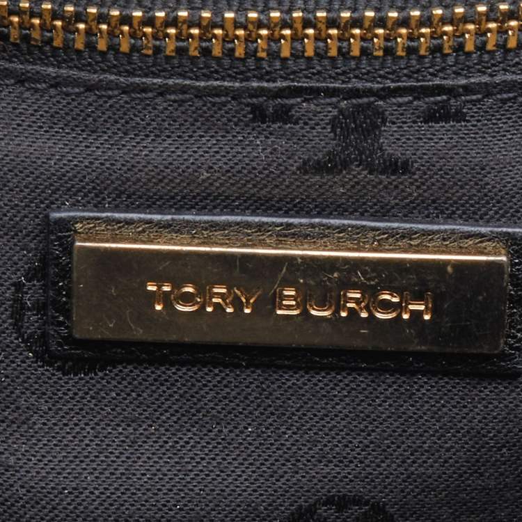 Pre Owned Tory Burch Black/White Leather Chelsea Flap Chain Shoulder Bag