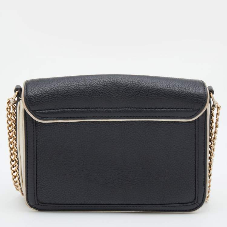 Pre Owned Tory Burch Black/White Leather Chelsea Flap Chain Shoulder Bag