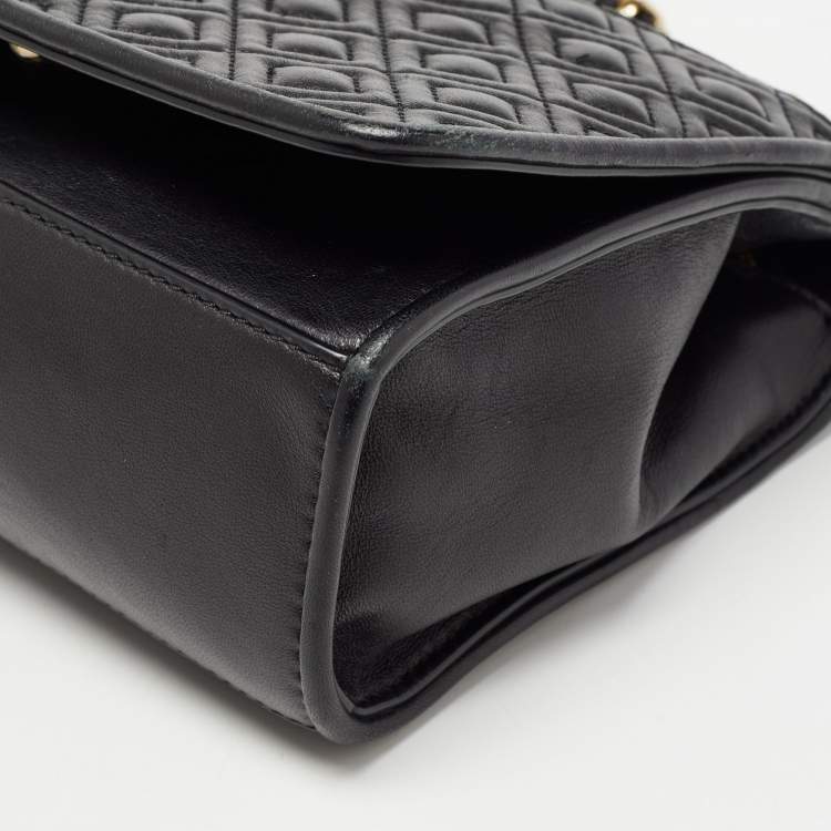 Pre Owned Tory Burch Black Quilted Leather Medium Fleming Shoulder Bag