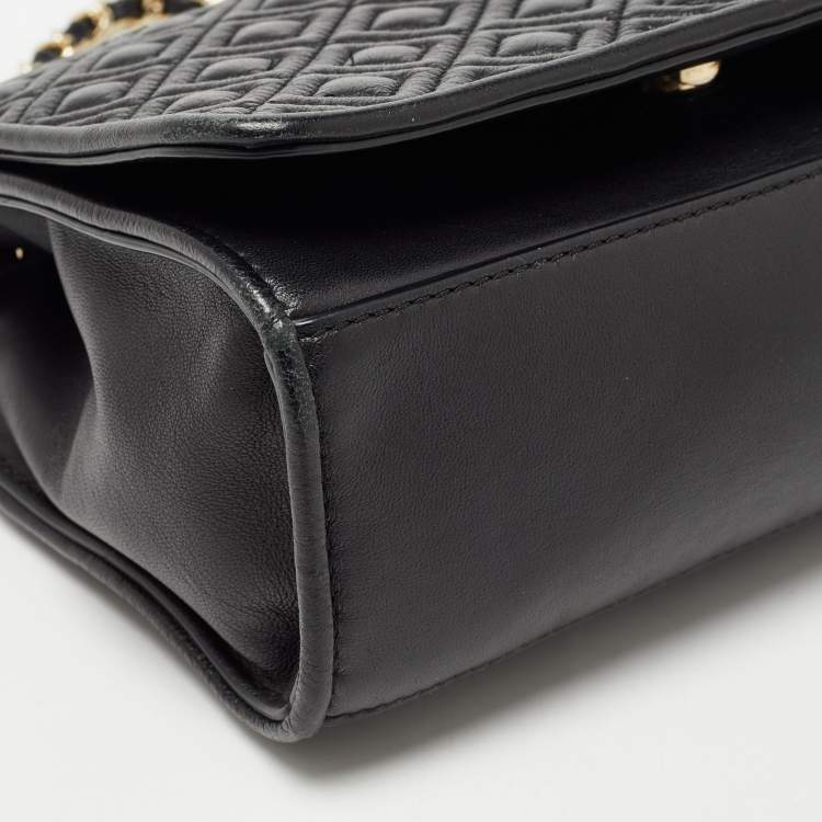 Pre Owned Tory Burch Black Quilted Leather Medium Fleming Shoulder Bag