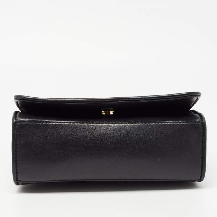 Pre Owned Tory Burch Black Quilted Leather Medium Fleming Shoulder Bag