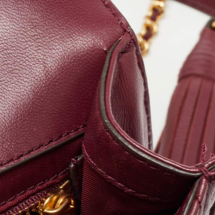 Pre Owned Tory Burch Burgundy Leather Small Fleming Shoulder Bag