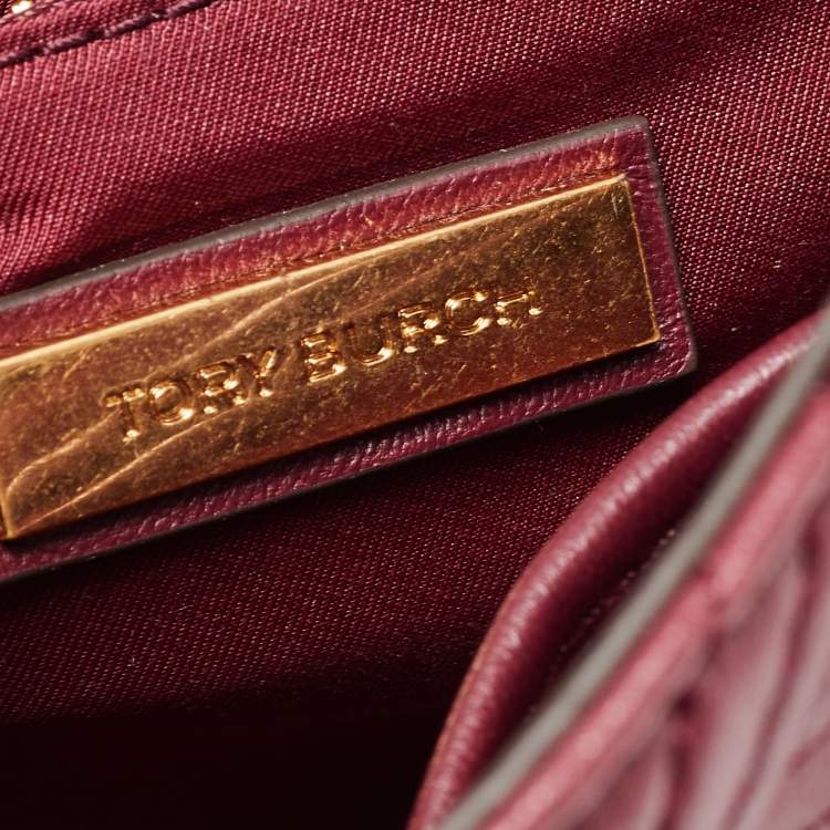 Pre Owned Tory Burch Burgundy Leather Small Fleming Shoulder Bag