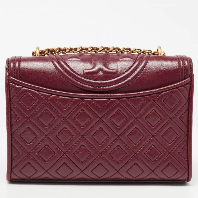 Pre Owned Tory Burch Burgundy Leather Small Fleming Shoulder Bag