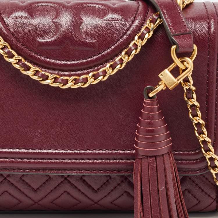 Pre Owned Tory Burch Burgundy Leather Small Fleming Shoulder Bag