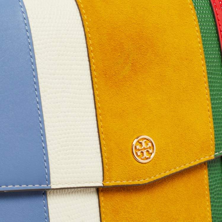 Pre Owned Tory Burch Multicolor Leather and Suede Robinson Convertible Shoulder Bag