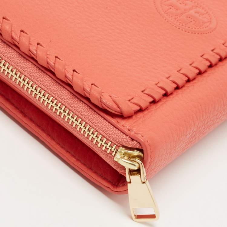 Pre Owned Tory Burch Orange Leather Marion Flap Crossbody Bag 