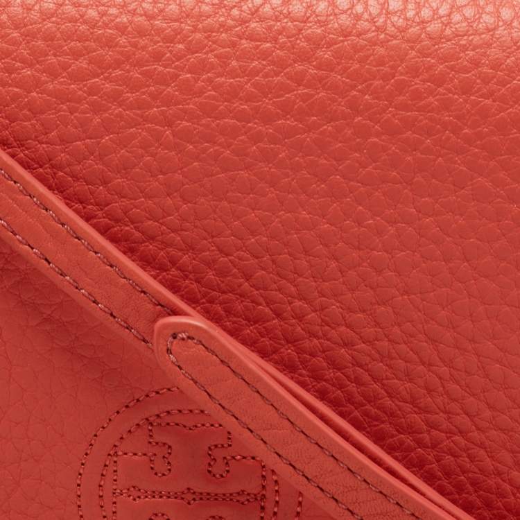 Pre Owned Tory Burch Orange Leather Marion Flap Crossbody Bag 