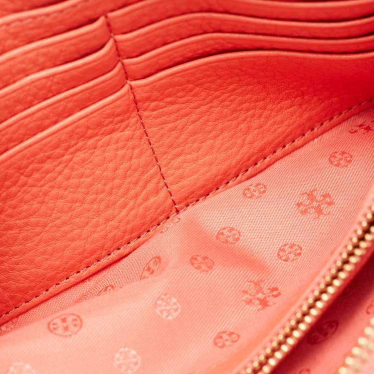 Pre Owned Tory Burch Orange Leather Marion Flap Crossbody Bag 