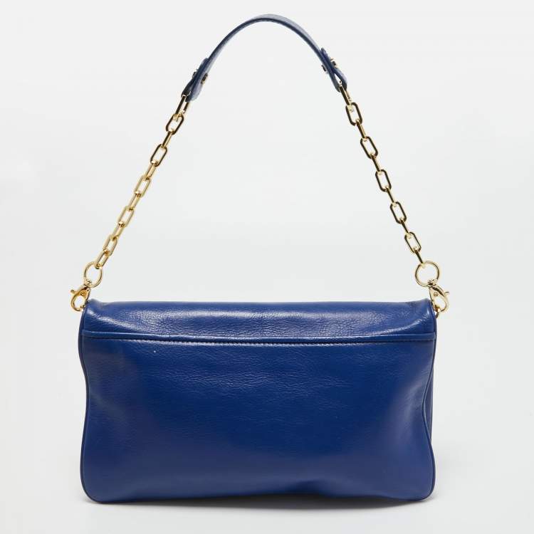 Pre Owned Tory Burch Blue Leather Reva Chain Clutch