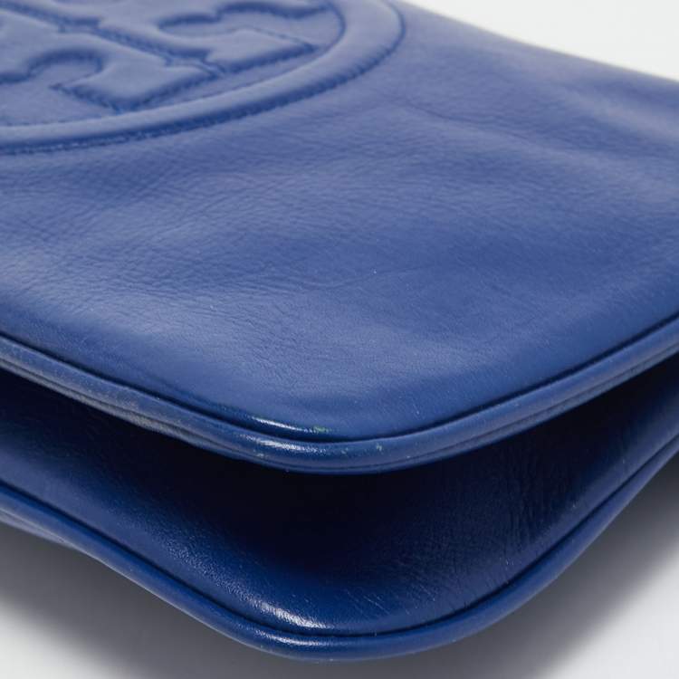 Pre Owned Tory Burch Blue Leather Reva Chain Clutch