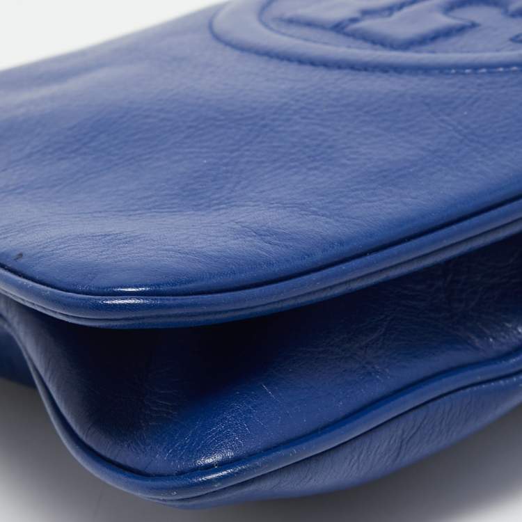 Pre Owned Tory Burch Blue Leather Reva Chain Clutch