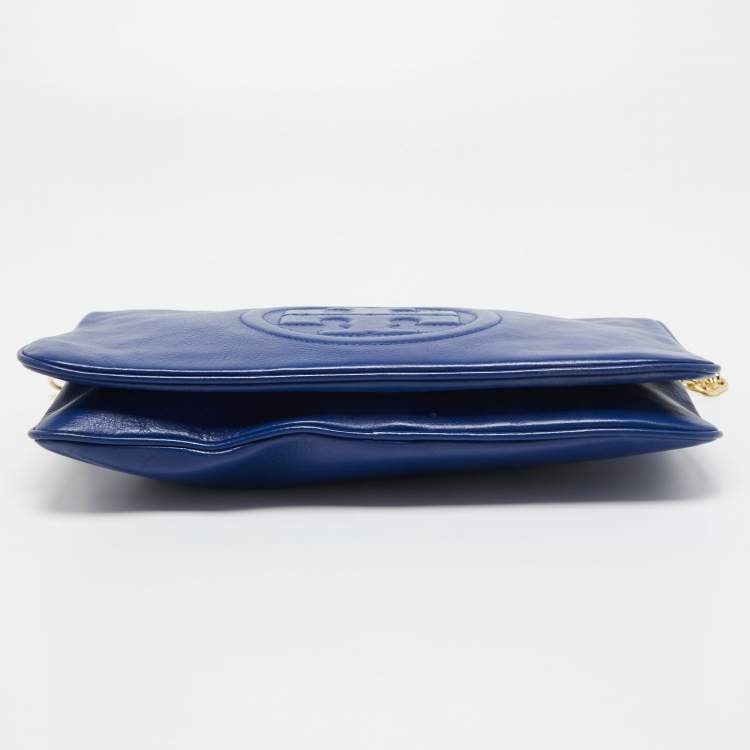 Pre Owned Tory Burch Blue Leather Reva Chain Clutch