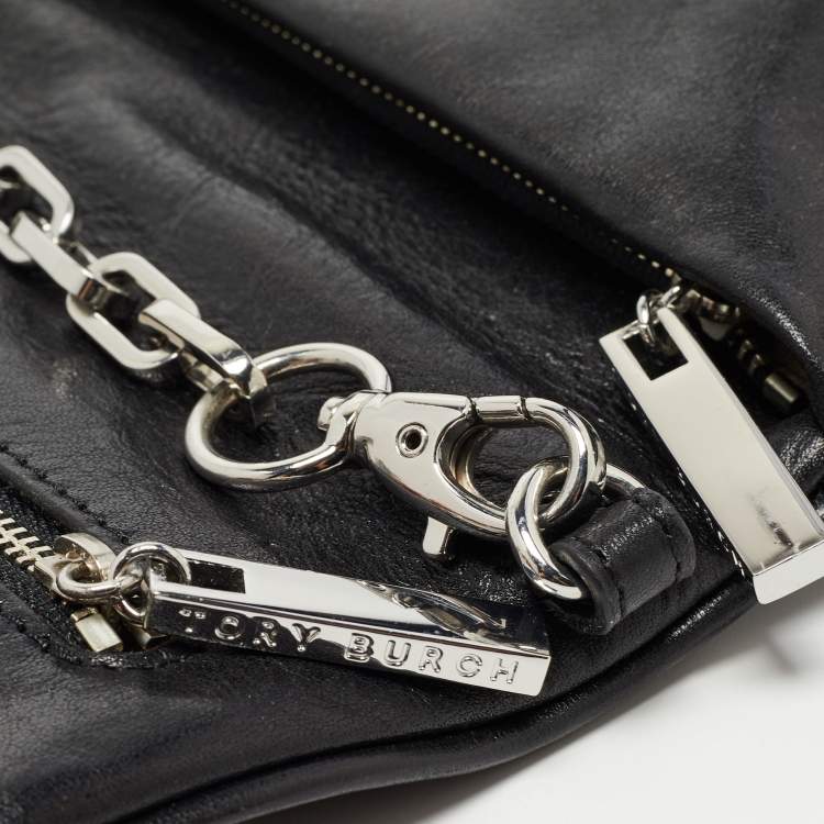 Pre Owned Tory Burch Black Leather Reva Chain Clutch