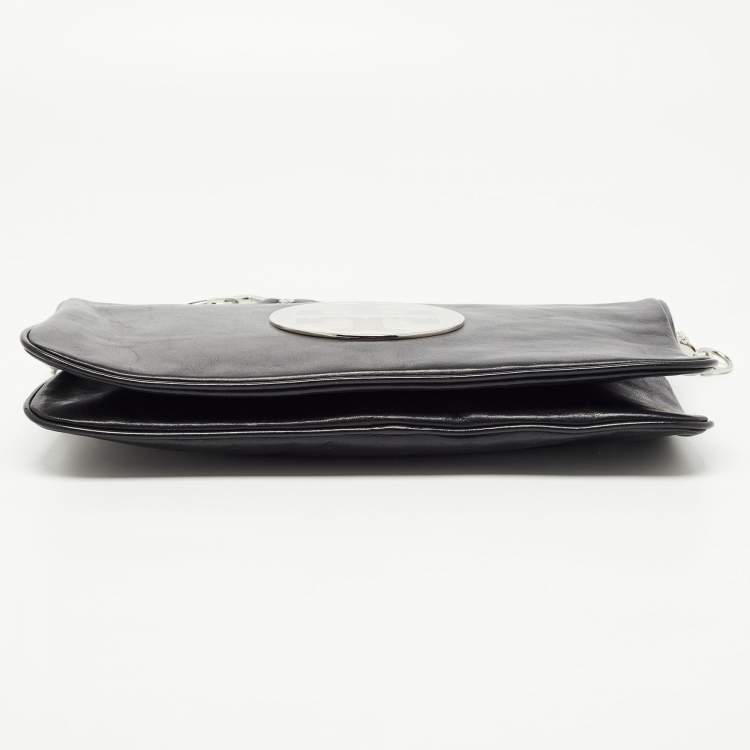 Pre Owned Tory Burch Black Leather Reva Chain Clutch