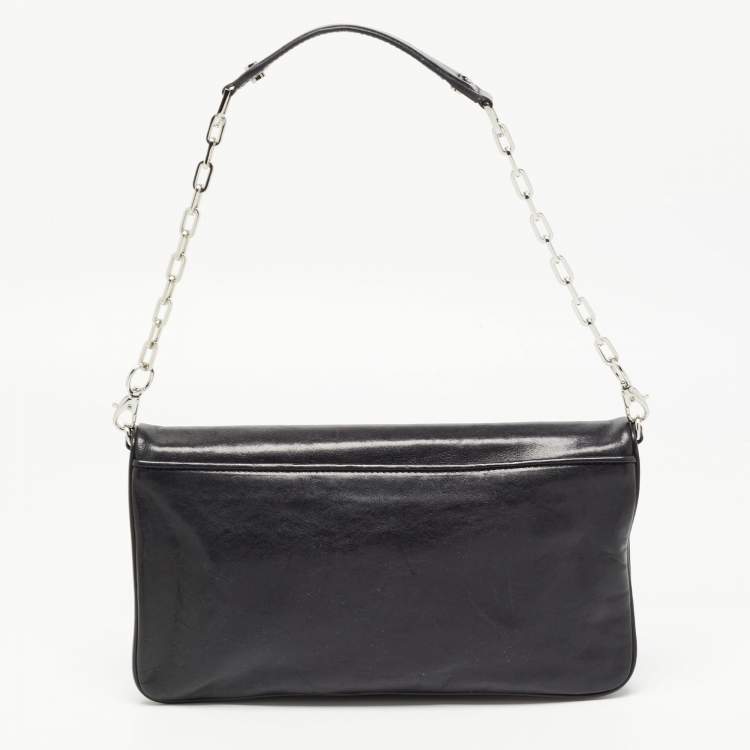 Pre Owned Tory Burch Black Leather Reva Chain Clutch