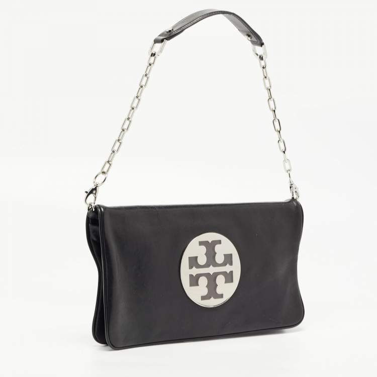 Pre Owned Tory Burch Black Leather Reva Chain Clutch